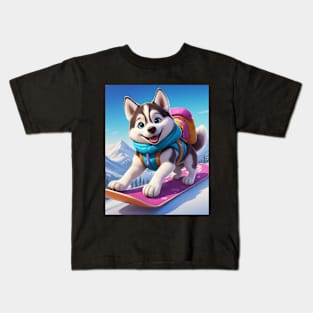 Snowboarding Husky Dog Kids T-Shirt